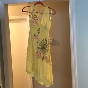 BCBG yellow dress with stitching and beading